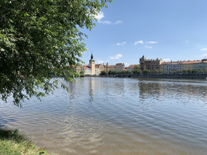A view towards the Smetana Embankment on the Old Town side