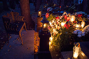 Candles Lit at a Prague Cemetery on All Souls' Day
