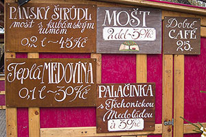 Food and Drink Signs at a Prague Christmas Market